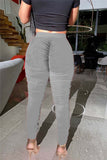 Fashionkova - Grey Elastic Fly High Solid Draped pencil Pants Bottoms