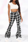 Fashionkova - Red Sexy Plaid Patchwork Boot Cut Mid Waist Speaker Full Print Bottoms