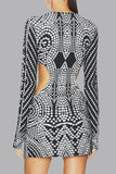 Fashionkova Black Street Dot Hollowed Out Patchwork V Neck One Step Skirt Dresses
