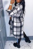 Fashionkova - Black Casual Plaid Print Patchwork Pocket Buckle Turndown Collar Outerwear