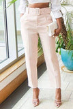 Fashionkova - Pink Casual Solid Patchwork Regular High Waist Pencil Solid Color Bottoms