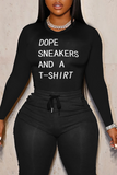 Fashionkova - Black Casual Street Print Letter O Neck Tops