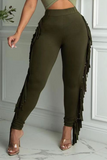 Fashionkova - Black Sexy Solid Tassel Skinny High Waist Pencil Solid Color Bottoms