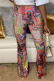 Fashionkova - colour Fashion Casual Adult Twilled Satin Print Patchwork Straight Bottoms