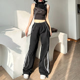 FashionKova - Contrast Piping Black Baggy Sweatpants