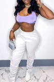 Fashionkova - White Sexy Solid Patchwork Skinny Mid Waist Pencil Solid Color Bottoms