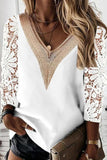 Fashionkova - White Sweet Elegant Solid Lace Hollowed Out Patchwork Pullovers V Neck Tops