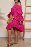 Fashionkova White Casual Solid Patchwork Fold Off the Shoulder Princess Dresses