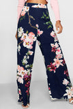 Fashionkova - Deep Blue Fashion Casual Print Pants Regular Trousers