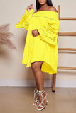 Fashionkova White Casual Solid Patchwork Fold Off the Shoulder Princess Dresses