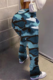 Fashionkova - Blue Street Camouflage Print Boot Cut Trousers