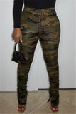 Fashionkova - Army Green British Style Print Skinny Bottoms