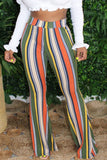 Fashionkova - Olive green White Blue Pink Yellow Olive green Color blue Elastic Fly High Striped Loose Pants Bottoms