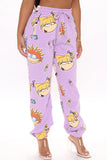 Fashionkova - Yellow and purple Drawstring Mid Print Character Straight Pants Bottoms