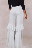 Fashionkova - White Elastic Fly Mid Sequin Solid Loose Pants