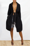 Fashionkova - Black Casual Solid Bandage Backless V Neck Outerwear