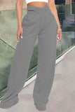 Fashionkova - Black Fashion Casual Solid Patchwork Regular High Waist Trousers