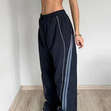 FashionKova - Vintage Striped Piping Baggy Sweatpants