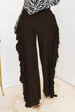 Fashionkova - Black Fashion Solid Tassel Straight High Waist Straight Solid Color Bottoms
