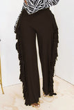 Fashionkova - Black Fashion Solid Tassel Straight High Waist Straight Solid Color Bottoms