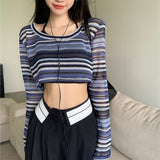 FashionKova - Contrast Striped Crochet Knit Crop Top