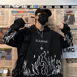 Fashionkova  Y2K Streetwear Flame Print Hoodies Women Autumn Harajuku Oversized Hooded Sweatshirts Couple Korean Loose Long Sleeve Pullovers