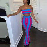 Fashionkova 2022 Women Striped 2 Piece Set Women Outfits Crop Top Pants Two Pieces Sets Summer Clothes For Female Sexy Women's Suit