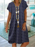 Fashionkova  2022 Summer Boho V Neck Round Dot Print Short-Sleeved Women Dresses Casual Big Swing Beach Party Dress Female Dress