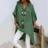 Fashionkova  Oversized  Fashion Solid Long Blouse Shirt Loose V-Neck Tops Summer Casual Ladies Tops Female Women Short Sleeve Blusas Pullover