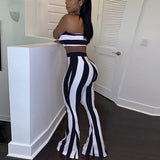 Fashionkova 2022 Women Striped 2 Piece Set Women Outfits Crop Top Pants Two Pieces Sets Summer Clothes For Female Sexy Women's Suit