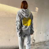 Fashionkova  Letter Sport Sets Woman Autumn Winter Pocket Hooded Sweatshirt Drawstring Long Jogger Casual Vintage Two Piece Set