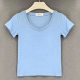 Fashionkova  Skinny Cotton T Shirt Summer 2022 Women Slim Solid Tee Shirt Female Short Sleeve Tops Tees Causal O-Neck Basic Crop Top Femme