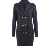 Fashionkova  Women Double Breasted Trench Coats Navy Blue Lapel Long Sleeves Button Solid Tops Black Plus Office Lady Outwear Trench