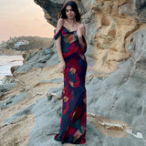 Fashionkova Fashion Print Sexy Slip Maxi Dresses for Women Summer 2023 Holiday Sleeveless Club Party Long Dresses Elegant Beach Strap Dress