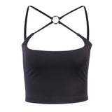 Fashionkova  Black Solid Cut Out Crop Top Female Slim Sexy Rave Party Clubwear Cross Choker Y2K Summer Tops For Women Camisole Pink Tees