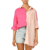 Fashionkova  Patchwork Women's Shirts 2022 Spring Casual Turn Down Collar Long Sleeve Female Tunic Loose Fashion Button Womens Tops And Blusa