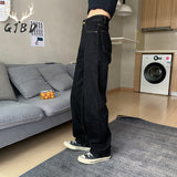 FashionKova  Vintage High Waist Women Black Jeans Korean Fashion Streetwear Wide Leg Jean Female Denim Trouser Straight Baggy Mom Denim Pants