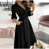 Fashionkova  Office Lady Elegant Autumn Long Sleeve Long Dress Women Casual V-Neck Party Dress Letter Print Pocket Dressse Vestidos De Fiesta