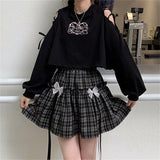 Fashionkova  Japanese Emo Summer Lolita Kawaii Gothic Plaid Skirt Women Goth Cute Black Mini Skirt High Waist Alt Harajuku E Girl Clothes