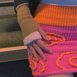 Fashionkova   Knitted Color Block Crochet Mini Skirt 2022 Women Girls Y2K High Waist Bodycon Knitting Skirts Summer Club Streetwear