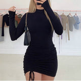 Fashionkova  Fall Spring Basic Bodycon Dress Sexy Lady Long Sleeve O Neck Stretch Slim Package Hip Party Club Mini Dress Purple Black