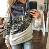 Fashionkova  Turtleneck Leopard Patchwork Hoodies Women Fashion Long Sleeve Drawstring Hooded Tops Autumn Winter Pocket Pullovers Sweatshirts