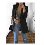 Fashionkova  Office Lady Blazer Coats Lapel Long Sleeve Solid Cardigan Jackets Black Plus Size Lining Pocket Suits Blazer 17 Colors