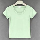 Fashionkova  Skinny Cotton T Shirt Summer 2022 Women Slim Solid Tee Shirt Female Short Sleeve Tops Tees Causal O-Neck Basic Crop Top Femme