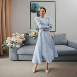 Fashionkova Sexy O-Neck A-Line Backless Midi Dress Autumn Elegant Folds Puff Sleeve High Waist Long Party Dresses For Women