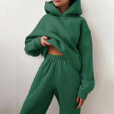 Fashionkova  Solid Women Fleece-Lined 2 Piece Set Suits Winter Warm Elegant Tracksuit Hoodies Oversized Pullover Sweatshirt Pants Sportwear