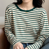 Fashionkova  Striped T Shirt Women Cotton Long Sleeve O-Neck Loose Tshirt Tops Autumn Korean Fashion Woman Clothes Tee Shirt Femme Camisetas