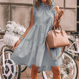 Fashionkova  Vintage Women Sleeveless Ruffles Dress Summer O Neck Floral Printed Mini Dresses Ladies Loose Beach Dresses Vestidos