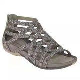 Fashionkova  2023 Summer Women Sandals Round Toe Hollow Wedges Sandals Casual Closed Toe Flat Rome Sandals Plus Size Leopard Sandals