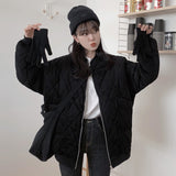 Fashionkova  Autumn Winter Korean Style Women Oversize Jackets V-Neck Puffer Corduroy Parkas Ladies Loose Warm Retro Wild Chic Coat
